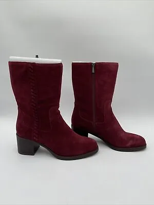 NWOB Vince Camuto Water Repellent Mid Shaft Suede Boots Zelcinna Cranberry 9.5M • $49.49