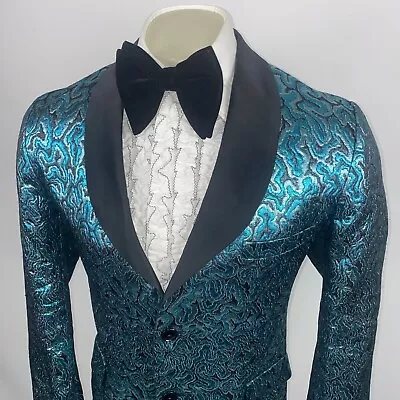 Vintage Tuxedo Jacket Mens 42 Suit Shiny Blazer Polyester Prom Coat Handmade Vtg • $79.99