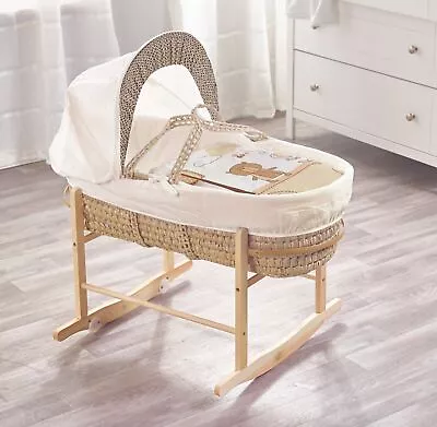 Cream Moses Basket With Rocking Stand And Mattress Beary Nice Bedding Liner Set • $64.69