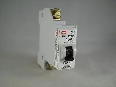 MEM Type 1 MCB 45 Amp M6 Single Pole 45A Circuit Breaker 451QB 451QEB • £54.95