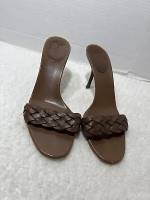 GUCCI Women’s Size 8.5B Brown Woven Leather Classic Heel Sandal Made In Italy • $138.60