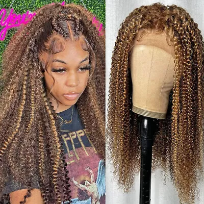 Mongolian Ombre Highlight Blonde Afro Kinky Curly 13x4 Lace Front Human Hair Wig • $133.96