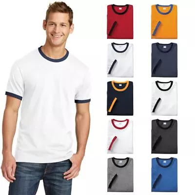 Port & Company PC54R Mens Retro Ringer Tee Short Sleeve Cotton T-Shirt Plain • $10.08
