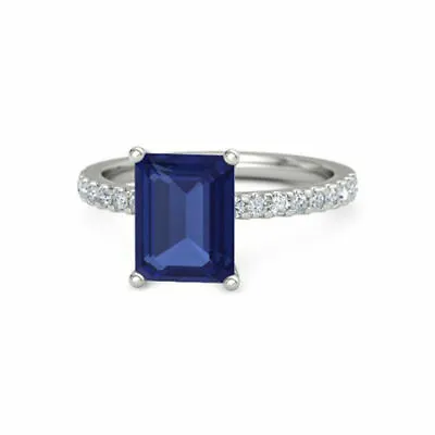 £910.26 • Buy 2.20 Ct Real Diamond Blue Sapphire Gemstone Ring Solid 14K White Gold Band 6 7