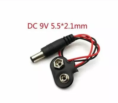 9V Battery Plug Clip Connector To 5.5mm X 2.1mm Male Power Socket Jack • £0.99