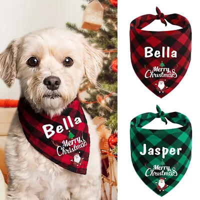 Personalised Christmas Dog Bandana Triangle Custom ID Name Scarf Bib Neckerchief • $8.79