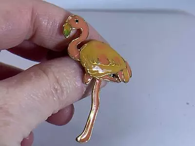 Flamingo Enameled Vintage Gold Pin Brooch V-4125# • $4.99