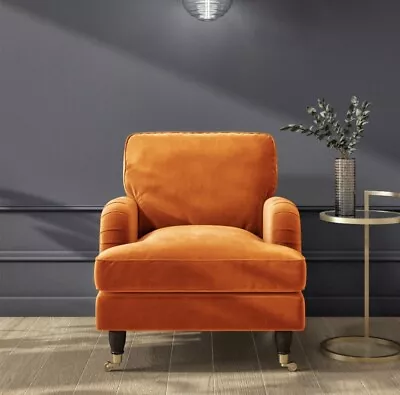 Velvet Plush Armchair Upholstered In Orange • £399.95