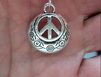 Small PEACE SIGN SYMBOL LOVE Pendant On 20  925 Sterling Silver Necklace Women • $13.97