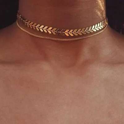 Trendy Sequin Metal V-Shaped Design Choker Necklace Chain For Women Jewellery UK • £4.50
