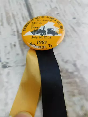 $19.99 • Buy 1981 Bridgewater VA Steam & Gas Meet Button Pin Pinback W Ribbon