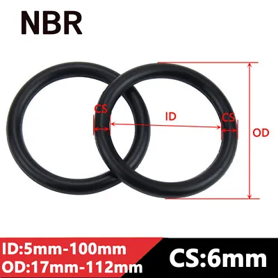10 Pcs 6mm CS O-Ring Nitrile Rubber Black Oil Seals Gasket Metric 5mm - 100mm ID • £6.84