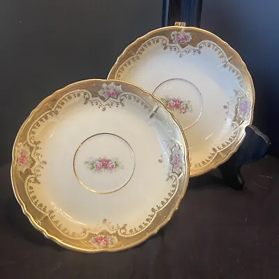 Royal Crown Hand Painted Gilded Mustache Guard Saucers • $5.99