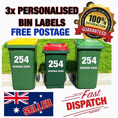3x Rubbish Bin Sticker House Number Street Name Decal Garbage Wheelie Bin Sign • $11.49