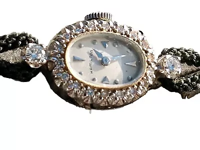 ESTATE VINTAGE HAMILTON  DIAMOND WHITE GOLD HANDWIND LADIES WATCH 22 Jeweled • $428.99