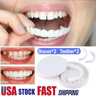 $7.88 • Buy Snap On Upper Lower False Teeth Dental Veneers Dentures Fake Tooth Cover Set US
