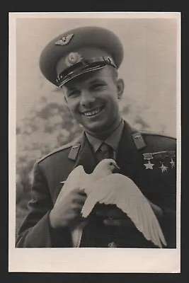 1961 First World Cosmonaut Space Yuri Gagarin With Pigeon Vintage Photo Postcard • £25