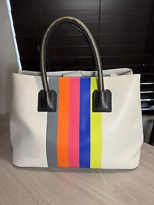 Milly Stripe White Leather Handbag • $75