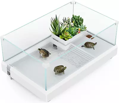 Glass Turtle Tank  Tortoise Habitat Reptile Terrariums With Basking Pla • $97.59