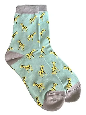 £8.99 • Buy Giraffe Socks Ladies Duck Egg Blue Yellow Giraffes Cute Bamboo Cotton Blend 
