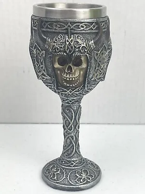 Viking Warrior Of Valhalla Grinning Skull Horned Helmet Wine Goblet Chalice- NEW • $23.99