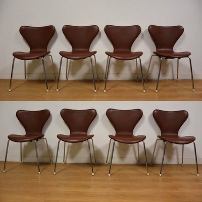 $2900 • Buy Brown Leather And Chrome Dining Chairs - Set Of 8 Mid Century