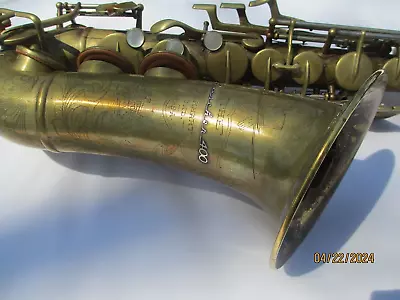 BUESCHER 400 TOP HAT & CANE Eb ALTO  SAXOPHONE  1950  COMPLETE REPAD  BARE BRASS • $850