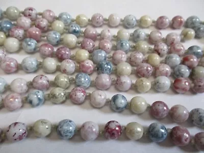 Antique 52 Inch LONG Hand Knotted Multi Color White Marble GLASS Beaded Necklace • $19.99