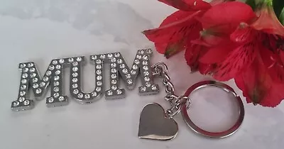 Mum Diamante Keyring Mother's Day Keychain Gift Present Mummy Birthday Heart Key • £3.29