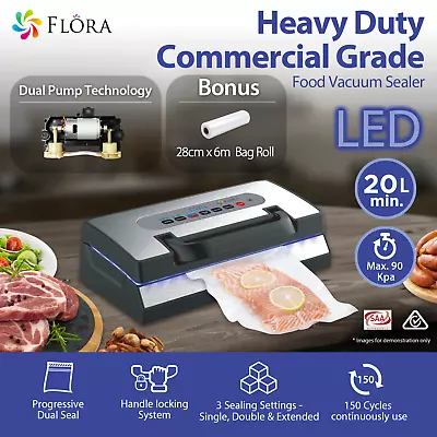 Flora Commercial Food Vacuum Sealer Heavy Duty Saver Storage Machine Bag Roll • $284.95