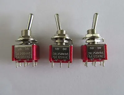 3x DPDT 6 Pin 2 Way ON ON Guitar Mini Toggle Switch SALECOM Car/Boat Switches • $8.59