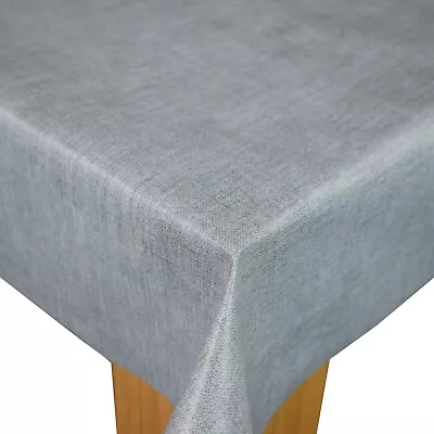 Grey Linen Look PVC Vinyl Wipe Clean Oilcloth Tablecloth • £8.49