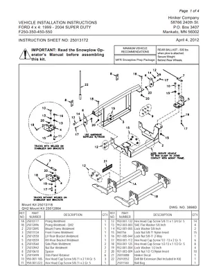 Hiniker Plow Mount 25013118 - Ford 99-04 Superduty F250-F550 • $899