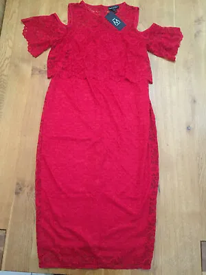 NEXT Red Lace Cold Shoulder Maternity Dress - BNWT - 10 • £9.99