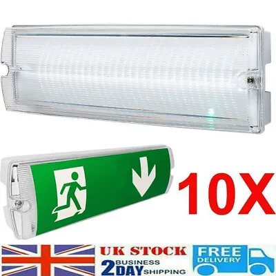 10Pack LED EMERGENCY LIGHT BULKHEAD EXIT SIGN IP65 MAINTAINED/NON MAINTAINED • £109.79