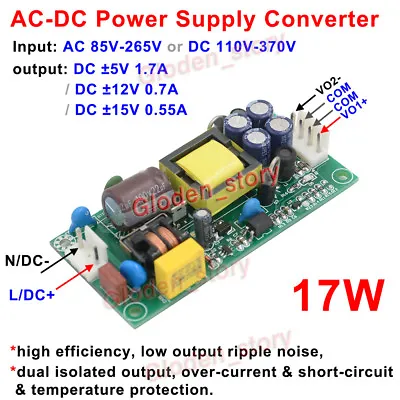 $7.49 • Buy AC110V 220V 230V To DC ±5V ±12V ±15V Dual Output AC-DC Switching Power Supply