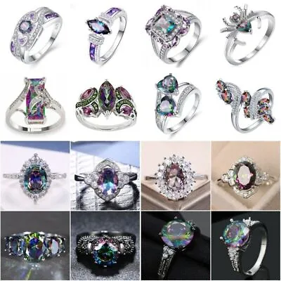 $2.62 • Buy 925 Silver Mystic Topaz Rings Wedding Women Party Band Jewelry Gifts Size 6-10
