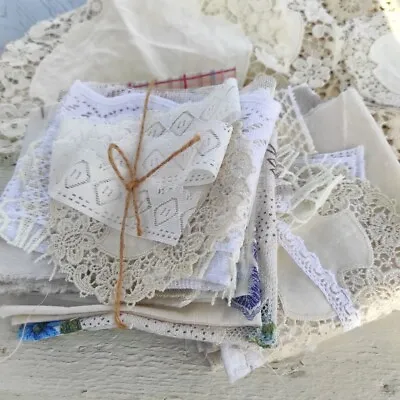 Vintage Scrap Fabric Lot Slow Stitch Junk Journal Kit Lace Doily • $24