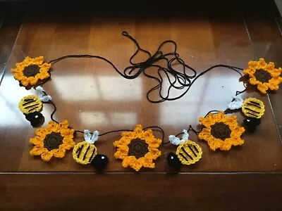 £8.75 • Buy 🌻🐝 Handmade Crocheted SUNFLOWER & BEES Garland Bunting- NURSERY HOME DECOR🐝🌻