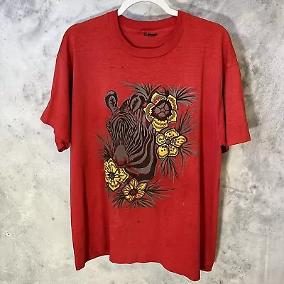 Vintage Zebra T Shirt Mens Large Red 90s Single Stitch E2 • $17.94