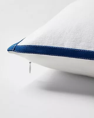 Ralph Lauren Heath Grosgrain Border Decorative Throw Pillow - White Blue Bedding • £57.78