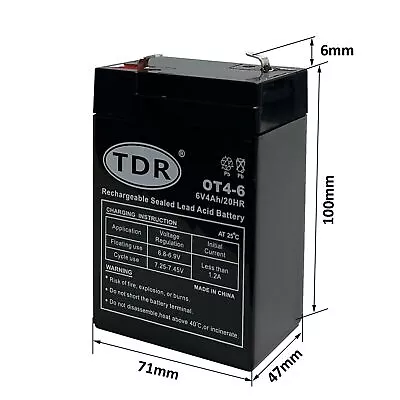 TDR 6V 4AH Storage Battery 6 Volts For Kids Buggy Car Ride On Toys Scooter EBike • $25.16