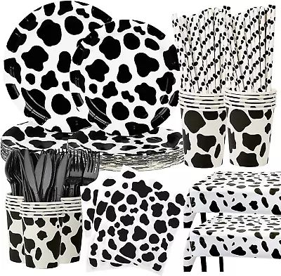 201 Pcs Cow Print Birthday Party Supplies - Cow Themed Straws Cow Napkins Cow Pl • £43.25