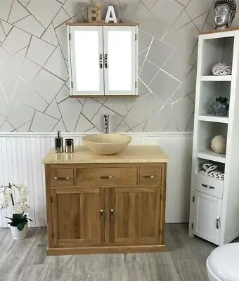 Bathroom Vanity Unit Oak Modern Cabinet Wash Stand Cream Marble Top & Basin • £739