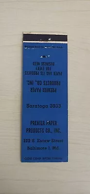 Premier Paper Products Company Baltimore Maryland Vintage Matchbook Cover • $2.99