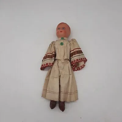 Vintage Paper Mache Head Doll All Original Painted Features European Souvenir • $34.99