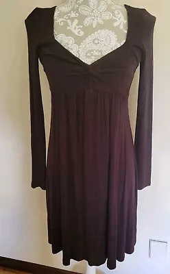 Soprano Stretchy Knit Dress Small Slinky Mid Length Brown Long Sleeve Grear Cond • $8.50