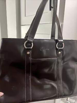 FRANKLIN COVEY Brown Leather Tote Briefcase Organizer Shoulder Bag Laptop Purse • $30