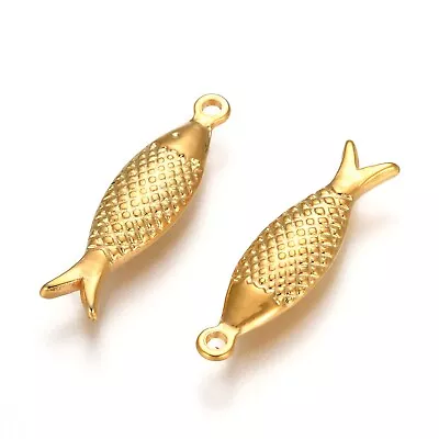 10Pcs 304 Stainless Steel  Fish Golden Pendant Charms Jewelry Making 21x6x2.5mm • $10.99