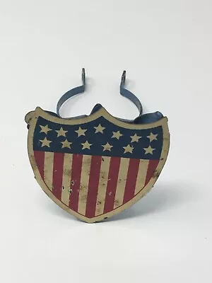 Antique US Parade Flag Holder Vintage Radiator Cap Star Stripe Shield Accessory • $39.95